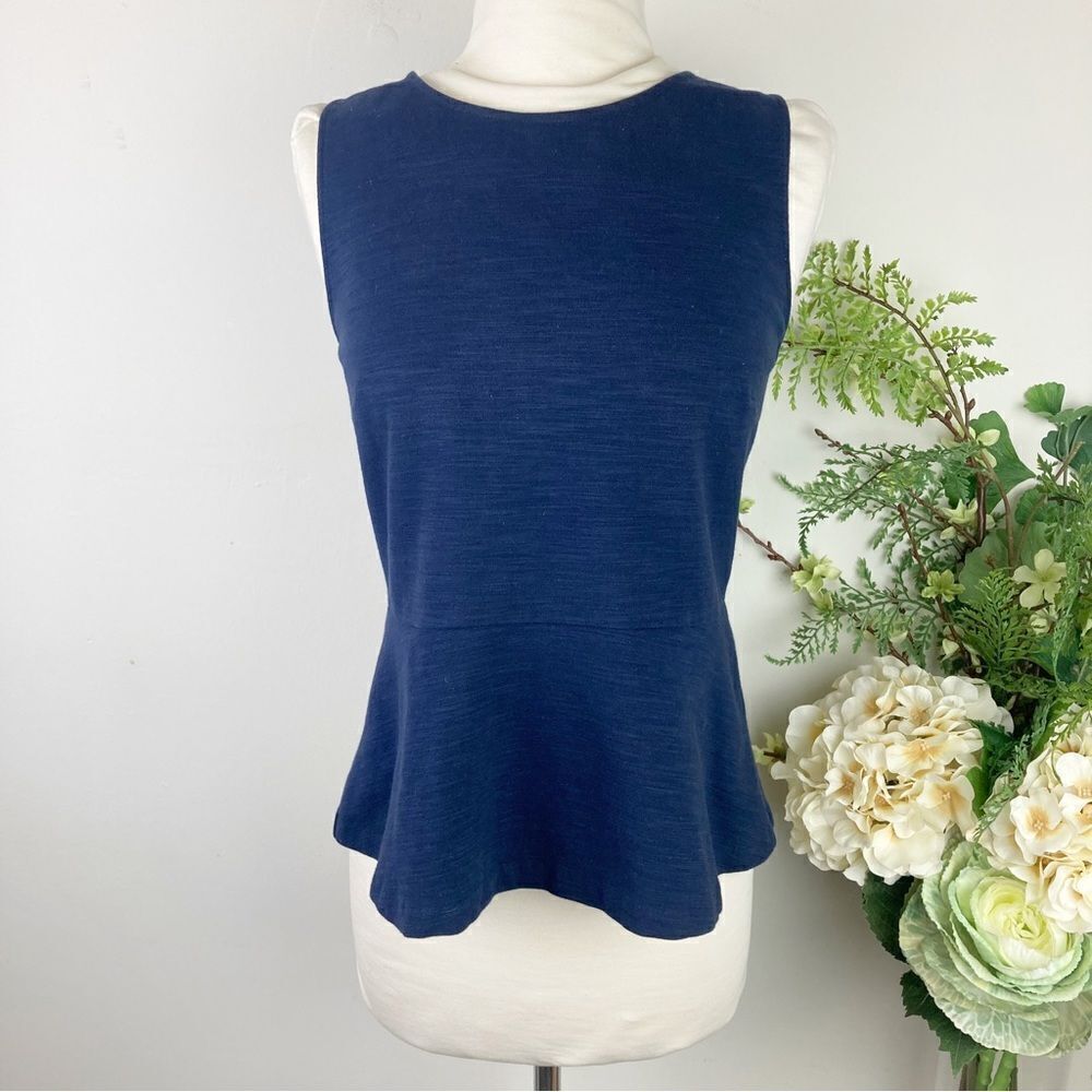 J. CREW blouse | navy | zipper | peplum | sleeveless | business casual | small